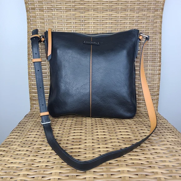 Vera Bradley Gallatin Black Leather Crossbody Bag Purse Floral Interior NWT - Picture 1 of 14